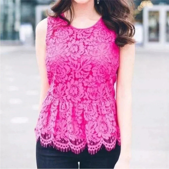 J. Crew Lace Peplum Sleeveless Top Tank Hot Pink size 00 - Picture 1 of 12